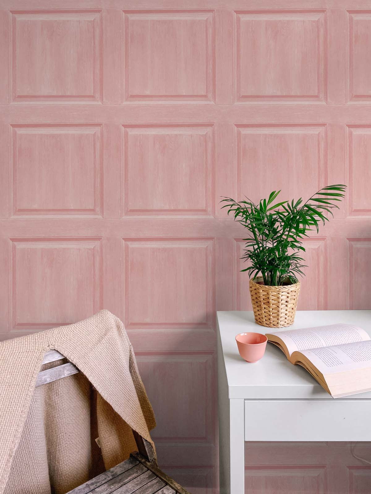 NextWall Arthouse Washed Faux Panel Peel and Stick Wallpaper 20.5 in. W x 18 ft. L - Blush
