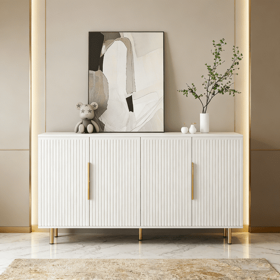 Versatile Modern Buffet Cabinet for Any Space! Fluted Sideboard with Adjustable Shelves for Dining Room, Living Room, Kitchen, Entryway, Office