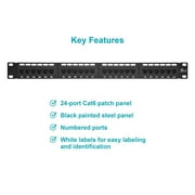 MonoPrice 24-Port Cat6 Patch Panel 110 Type 568A/B Compatible Black 7253