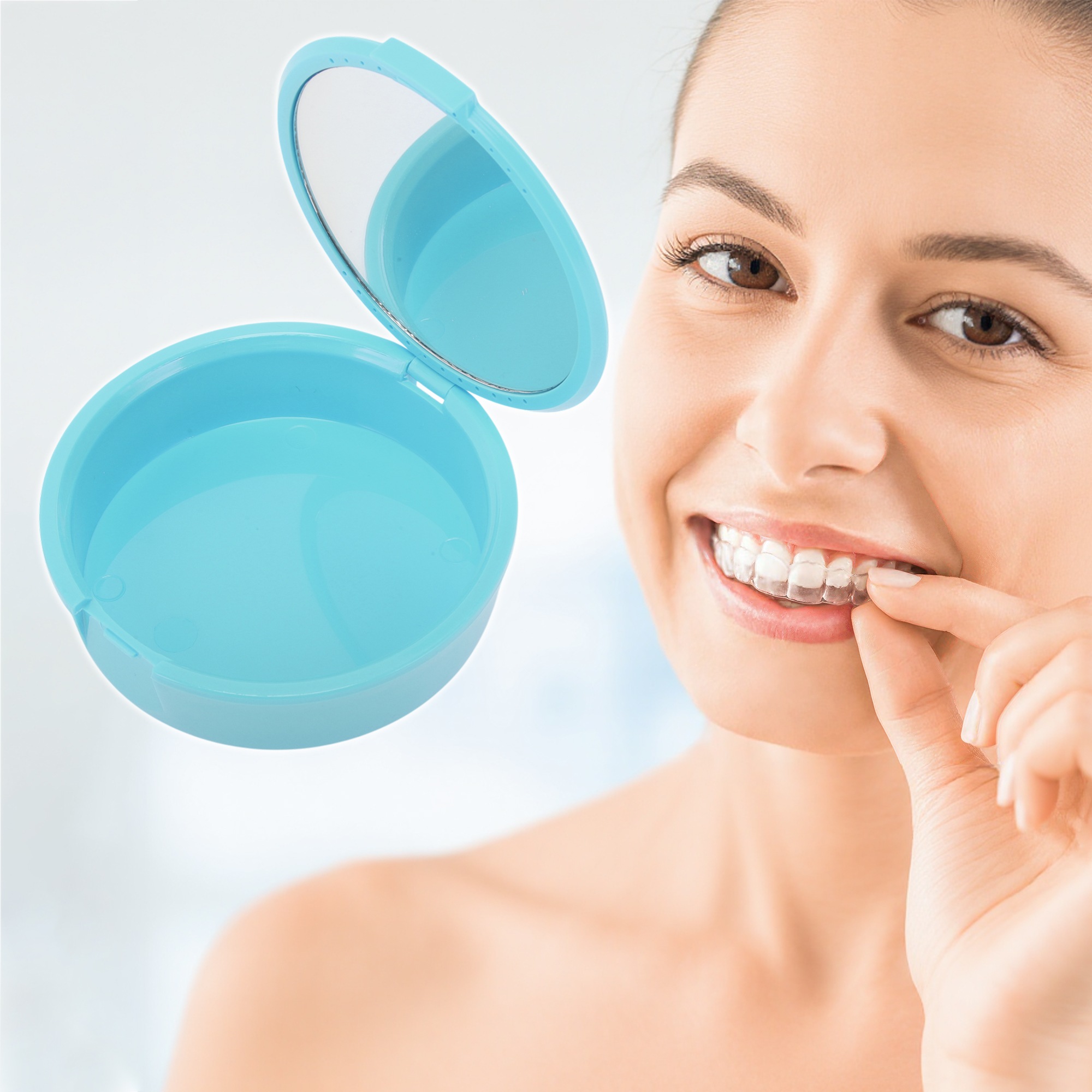 Unique Bargains Round Braces Box with Mirror 1 Pc Sky Blue