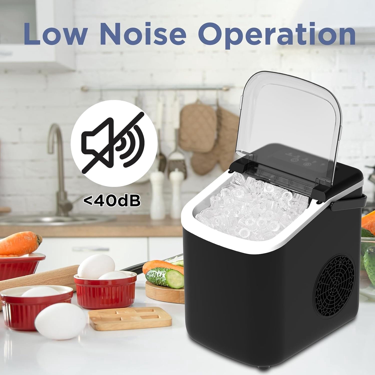 Portable Ice Maker Machine, 14 lbs per Day, Self-Cleaning, 7-8 Minutes Quick Ice Making, Black