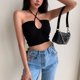 thumbnail image 4 of VISgogo Chaleco de color sólido a la moda para mujer Sexy Cross Hollow Exposed Navel Tie-up Halter Tops VISgogo moda, 4 of 5