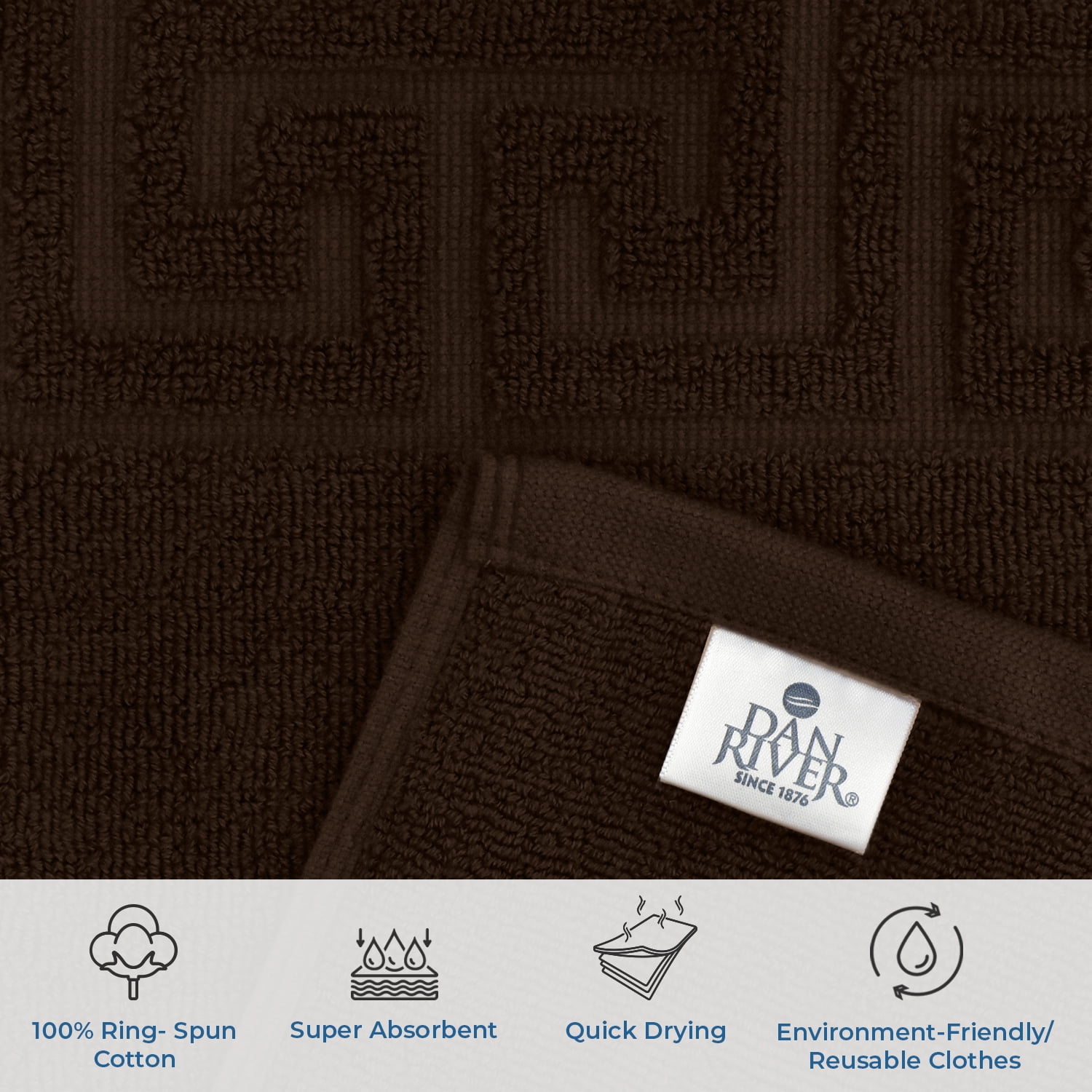 Dan River Brown Bath Mat Greek Set 2 piece 20x32 in Soft Quick Drying Cotton Bathroom Rugs