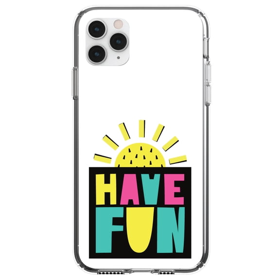 DistinctInk Clear Shockproof Hybrid Case for iPhone 12 MINI (5.4" Screen) - TPU Bumper, Acrylic Back, Tempered Glass Screen Protector - Summer Graphics - Have Fun Yellow Teal Black