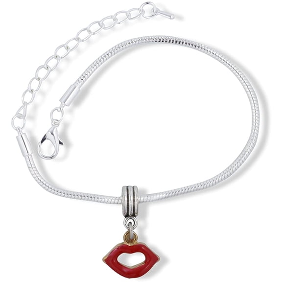 Emerald Park Jewelry Red Lips Snake Chain Charm Bracelet
