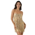 thumbnail image 2 of Womens Sequin Fringe Romper, Sparkly Glitter Metallic Backless Jumpsuit Dress with Built‑in Shorts, Spaghetti Strap Disco Birthday Dance Outfit, 2 of 8