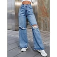 thumbnail image 2 of Women'S Ripped Jeans High Waisted Distressed Baggy Straight Wide Leg Pants Middle Blue M, 2 of 8