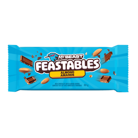 Feastables Almond Milk Chocolate, Feastables MrBeast Peanut Butter Milk Chocolate Bar, 60g, 1 Count, Feastables MrBeast Peanut Butter Milk Chocolate Bar, 60g