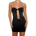 thumbnail image 2 of Faithtur Women Wrap Chest Bodycon Dress Solid Color Hollow-Out Strapless Cocktail Dress Summer Party Club Backless Mini Dress, 2 of 8