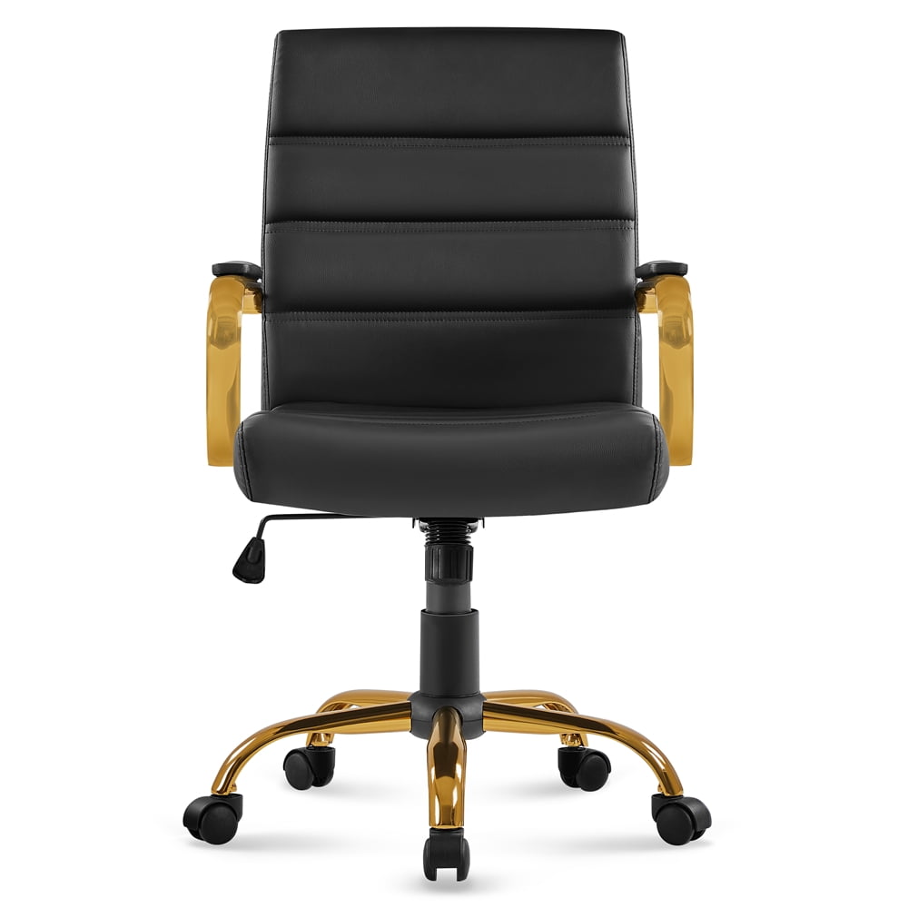 Yaheetech Mid Back Office Desk Chair with Gold Frame and Height Adjustable Seat, Black