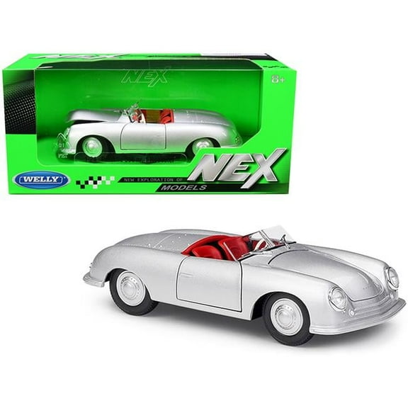 Welly 24090sil Porsche 356-1 Roadster Silver with Red Interior NEX Models 1 by 24 Diecast Model Car