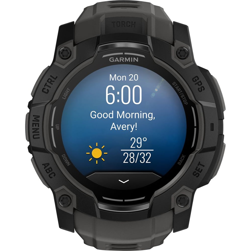 Garmin Instinct 3 - 50 mm Outdoor GPS Smartwatch, AMOLED, Black with Black Band 010-03020-00 Bundle with 2 Year Extended Warranty & Deco Essentials Wearable Safety Light