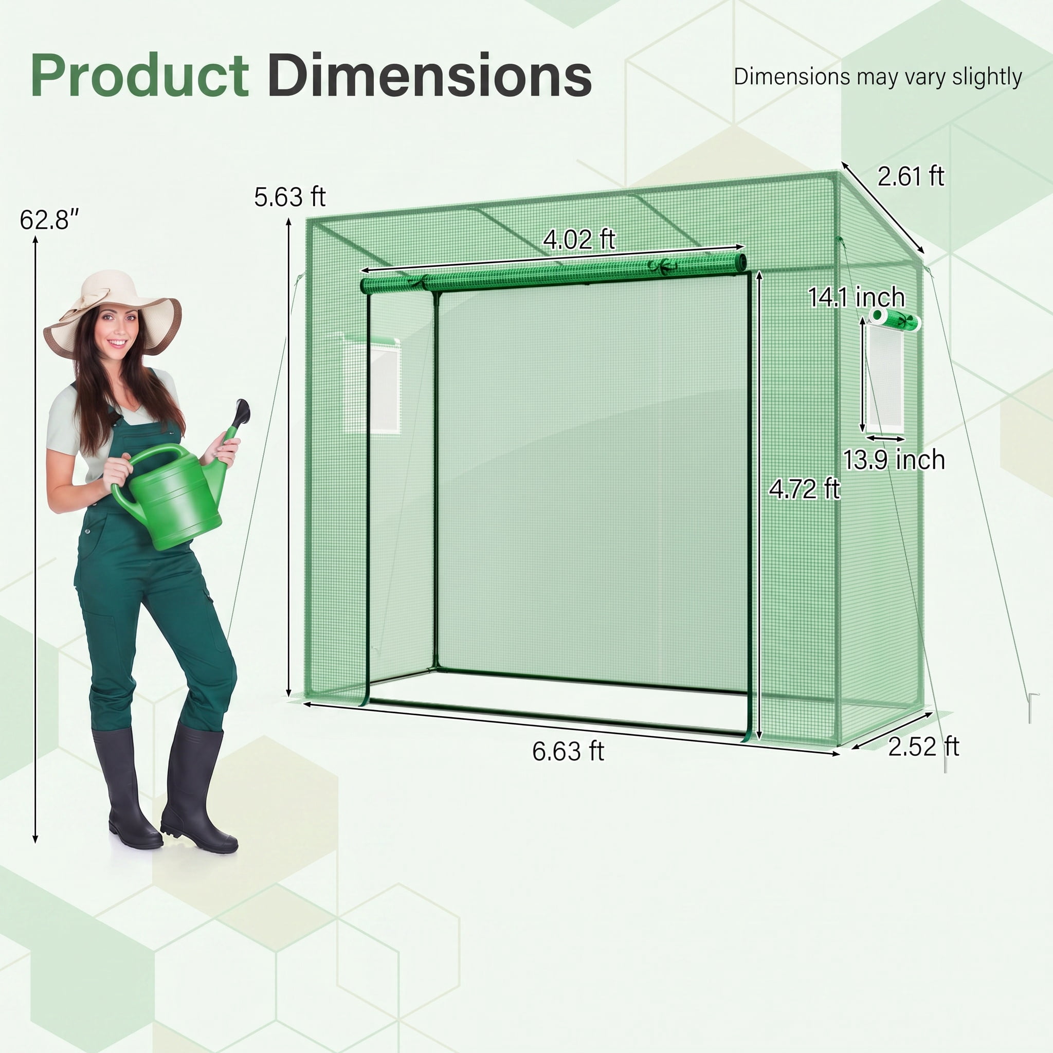 Kadyn Outdoor Portable Walk-in Greenhouse with PE Cover Heavy-Duty Metal Frame Roll-up Zipper Door