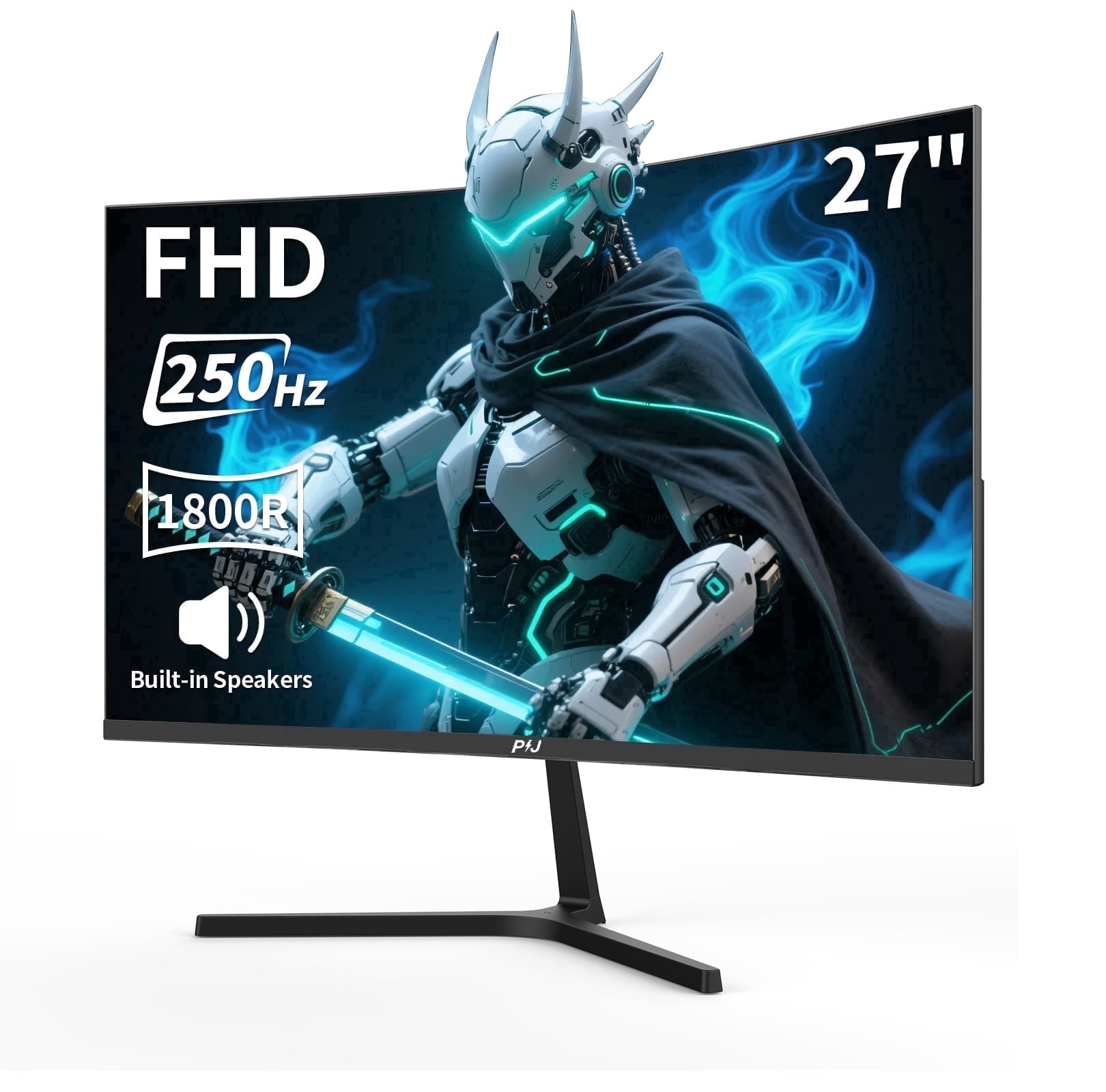 PIJ 27 inch Curved Gaming Monitor 250Hz, PC Computer Monitor Built-in Speakers for Home Office & Gaming, FHD 1080P, FreeSync, Eye Care, DP, HDMI, Wall Mountable