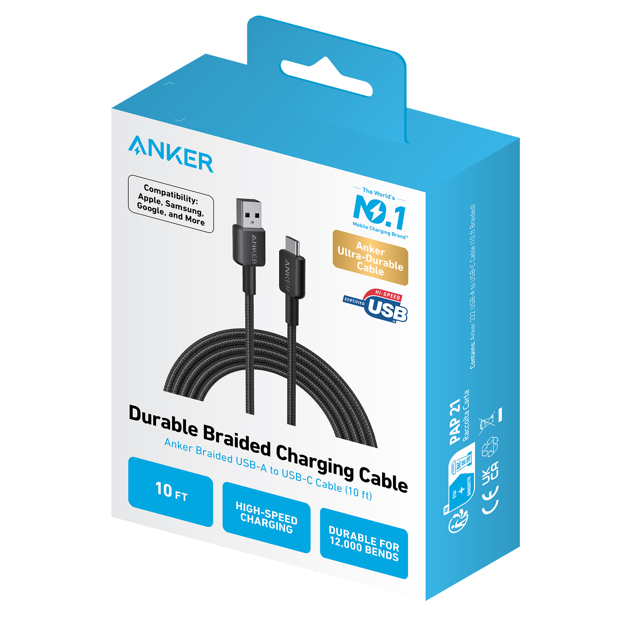 Anker 10 ft Braided USB-A to USB-C Cable, Black photo 6