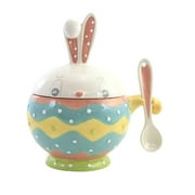 Tabletop Dottie Bunny Bowl W/Spoon Dolomite Easter Rabbit Spring A7182 Yellow