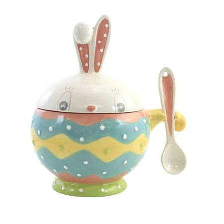 Tabletop Dottie Bunny Bowl W/Spoon Dolomite Easter Rabbit Spring A7182 Yellow