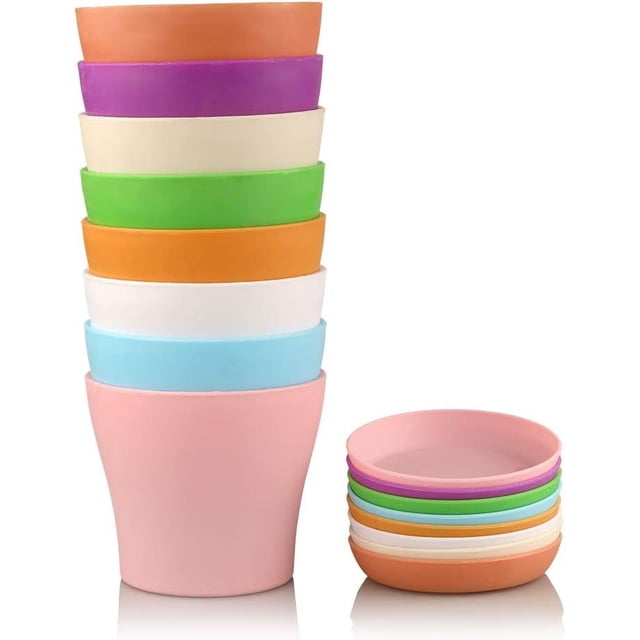 Macetas de plástico multicolor con bandejas de goteo para plántulas perfectas, para uso en interiores y exteriores, detalles decorativos, 14 cm (arriba), 10 cm (abajo), 12 cm (alto)