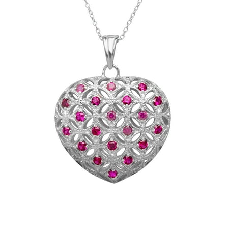 1 ct Created Ruby Caged Heart Pendant Necklace in Sterling Silver