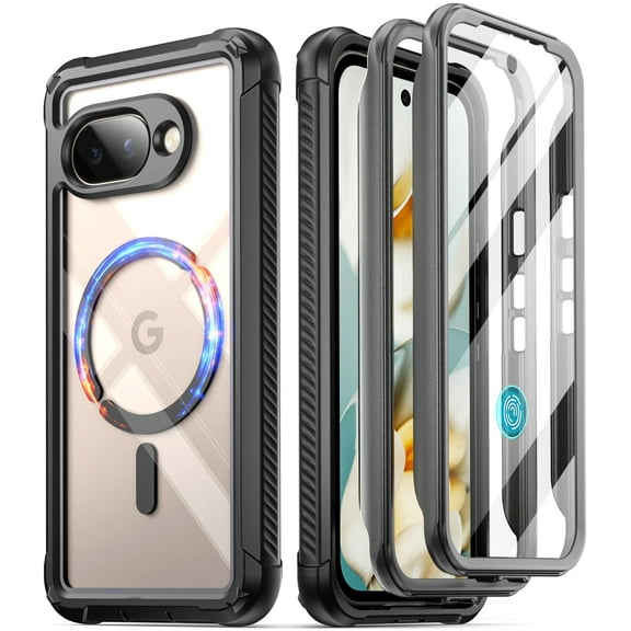 Poetic Guardian MagPro Case for Google Pixel 9A 5G, [Compatible with MagSafe] [Work with Fingerprint ID], Black/Clear
