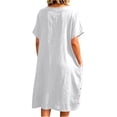 thumbnail image 5 of Blmnix House Dress Women Dresses Shift Linen Dress Button Down Under Dress White Crew Neck Short Sleeve Mid-Length Adaptable Ladies Summer Dresses L, 5 of 6