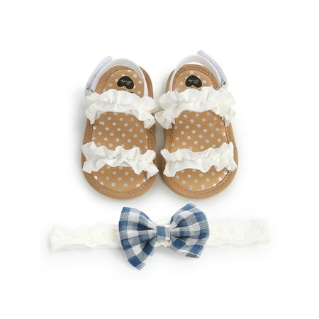 

Crocowalk Kids Sandals Open Toe Slippers Baby Girls Sandal Indoor Soft Sole Elastic Back Strap White With Hair Band 5C