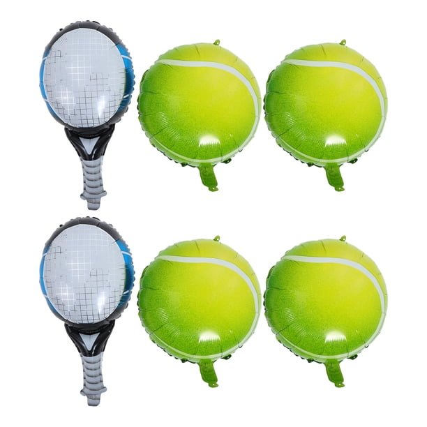 KAKOWELY 4 globos de fiesta de tenis con 2 globos de Mylar con forma de raqueta de tenis. Globos de feliz cumpleaños, suministros para decoración de fiestas temáticas de tenis.