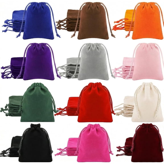 Gabotrie 48 Pack Velvet Drawstring Bags, 2.8 x 3.5 Inch Small Jewelry Pouches, Mixed Color Velvet Gift Bags for Wedding Favors, Party Favors, Jewelry Storage (12 Colors)