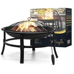 KingSo 26 inch Fire Pit for Outdoor Round Wood Burning Fire Pit Bowl with Mesh Screen and Fire Poker