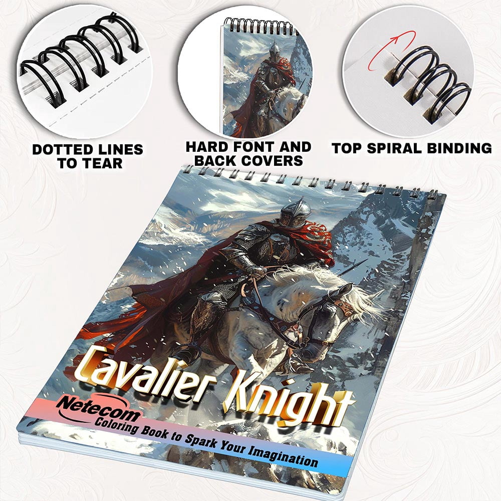 Netecom Cavalier Knight Coloring Book for Adults, Spiral Bound, Soft Cover
