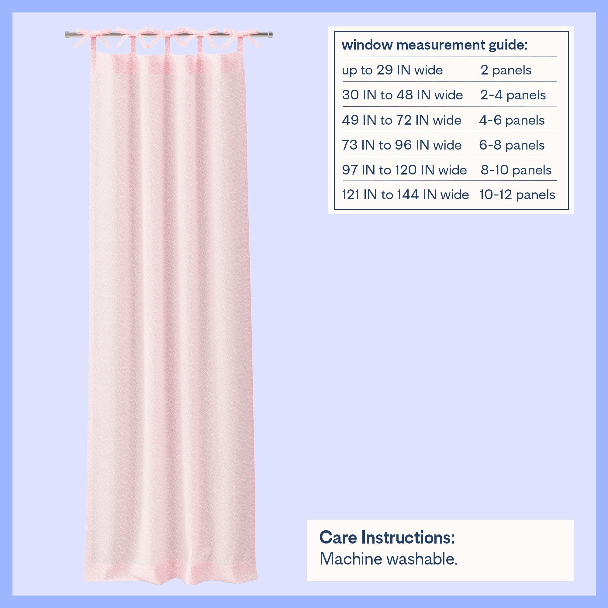 Mainstays Kids Pink Dotted Light Filtering Tie Top Single Curtain Panel, 38 in W x 84 in L