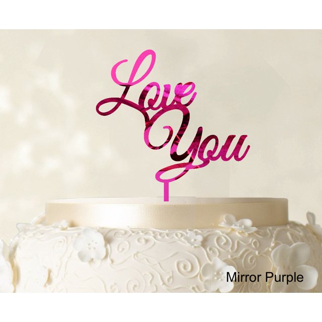 Love You Wedding Cake Topper Mirror Purple Cake Topper Color Option Available 6-7 Inches Wide