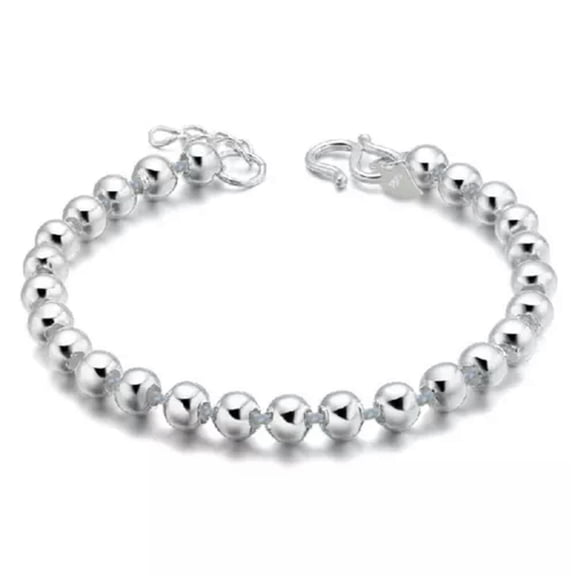 GKNET 5mm Simple 925 Sterling Silver Ball Beaded Women's Charm Bracelet Chain-20cm