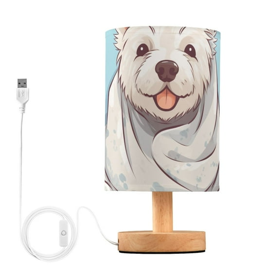Dog Bath Towel Table Lamp USB Bedside Desk Nightstand Lamp Printed Gifts Small Lamp Wood Base for Bedroom Living Room Kids Room College Dorm