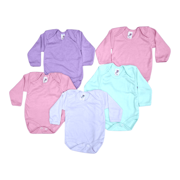 Paquete con 5 Pañaleros Tipo Manga larga Extra Suaves para Bebé combinación de colores pastel, Baby Planet México, Talla 2 a 4 Años, 100% Algodón.