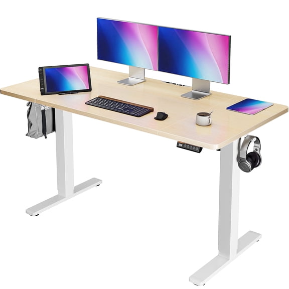 Amadwell 55" Electric Height Adjustable Standing Desk, 27.6" Deep Work Table with Cable Management, Home Office Desk