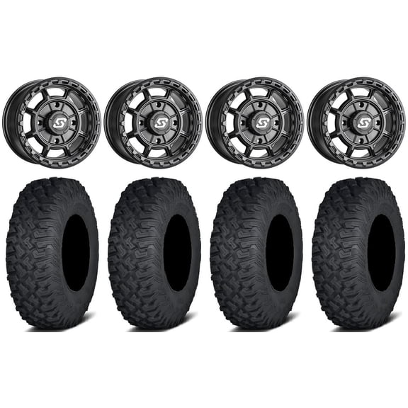 Sedona Rift 14" Wheels Black 27" Coyote Tires Sportsman RZR Ranger