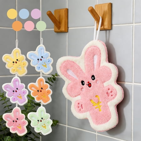 KOYPTL Cute Bunny Hand Towel with Hanging Loop Soft Absorbent Coral Fleece Creative Hand Towels Quick Dry Rabbit Cartoon Gadgets for Kitchen Bathroom Holiday Party Easter Gifts for Women Green