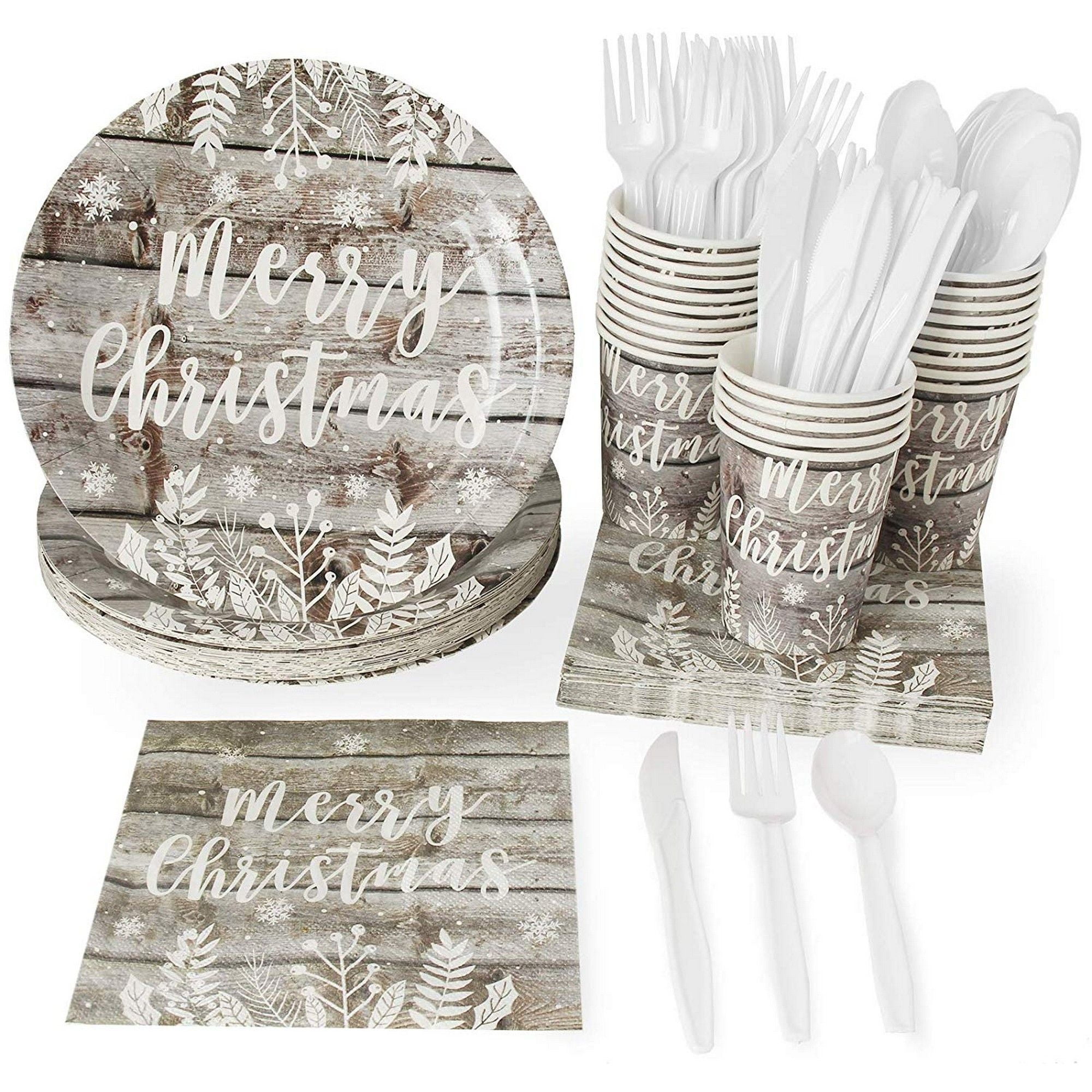 Serves 24 Christmas Vintage Party Supplies, 144PCS Plates Napkins Cups