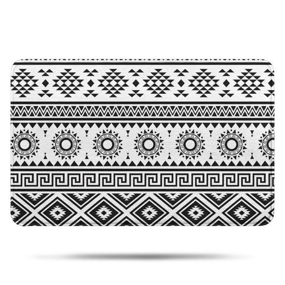 Black and White Geometric Boho Pattern Bathroom Rugs Mat,Non Slip Microfiber Bathroom Rug,Rubber Backing,Soft Bathroom Mats for Bathroom Floor,Tub and Shower,17x27in(43x68cm)