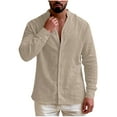 thumbnail image 3 of lcziwo Long Sleeve Linen Shirts for Men Casual Button Down Shirts Solid Color Lightweight Breathable Hawaiian Beach Vacation Shirt Khaki L, 3 of 10