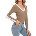 thumbnail image 3 of Xuanfei Women Lace Trimmed V Neck Long Sleeve Top, 3 of 5