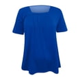 thumbnail image 5 of CIENVNSTG Women's Fashion Casual Summer Clothing Pleated T-Shirts Square Neck Short Sleeve Solid Color Tunic Tee Tops for Daily Outings Indoor Leisure and Outdoor Trips Blue 4XL, 5 of 5