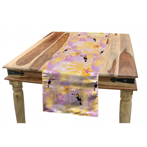 Tropical Table Runner, Girls Kids Pattern Inspired by Hawaiian Jungles with Parrots, Dining Room Kitchen Rectangular Runner, 3 Sizes, by Ambesonne
