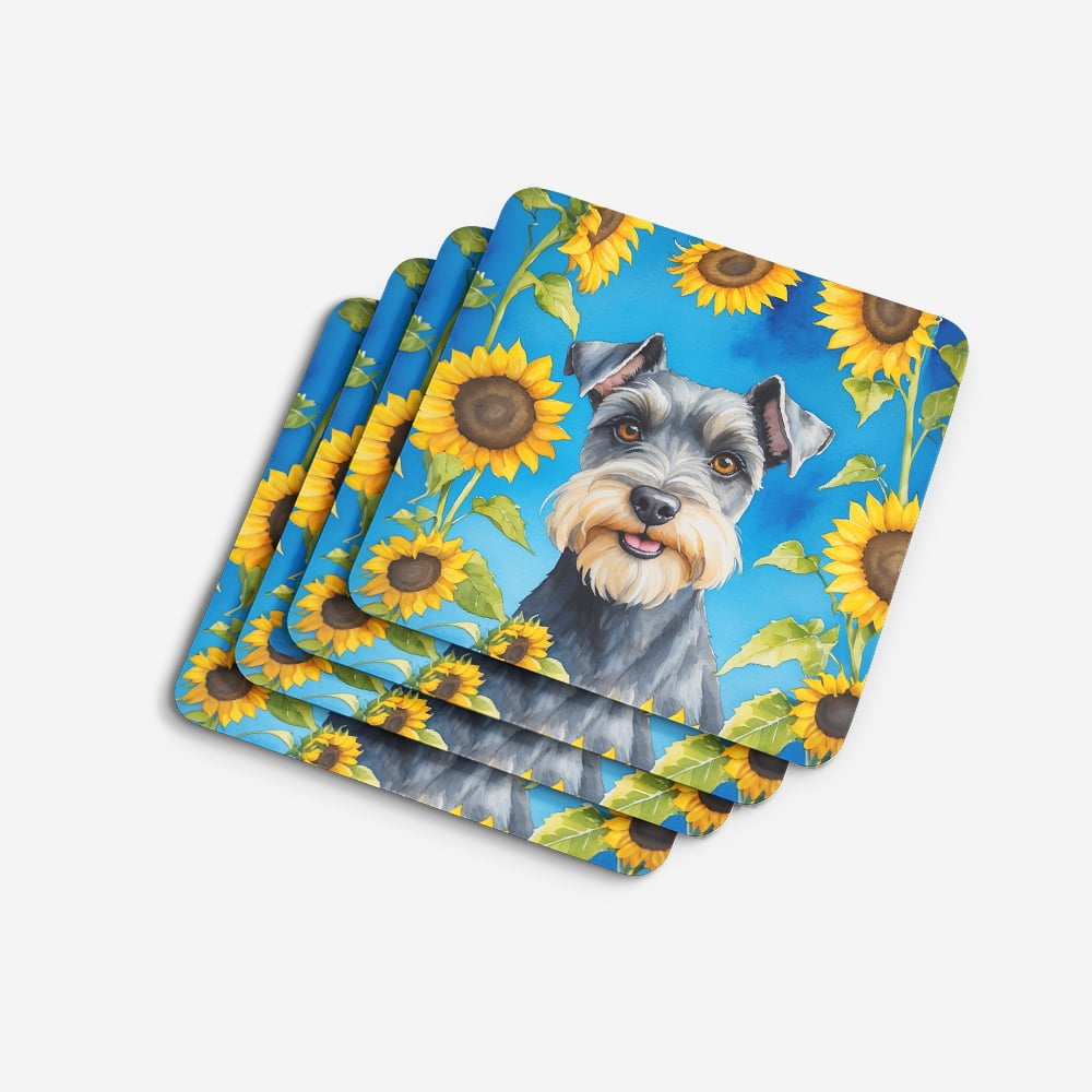 Schnauzer in Sunflowers Foam Coasters 3.5 in x 3.5 in
