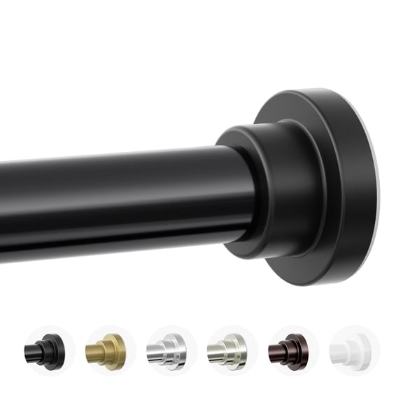LSFA Black Drill-Free Tension Shower Curtain Rod, 1-Inch Non-Slip Rustproof, Adjustable 28-74 Inch