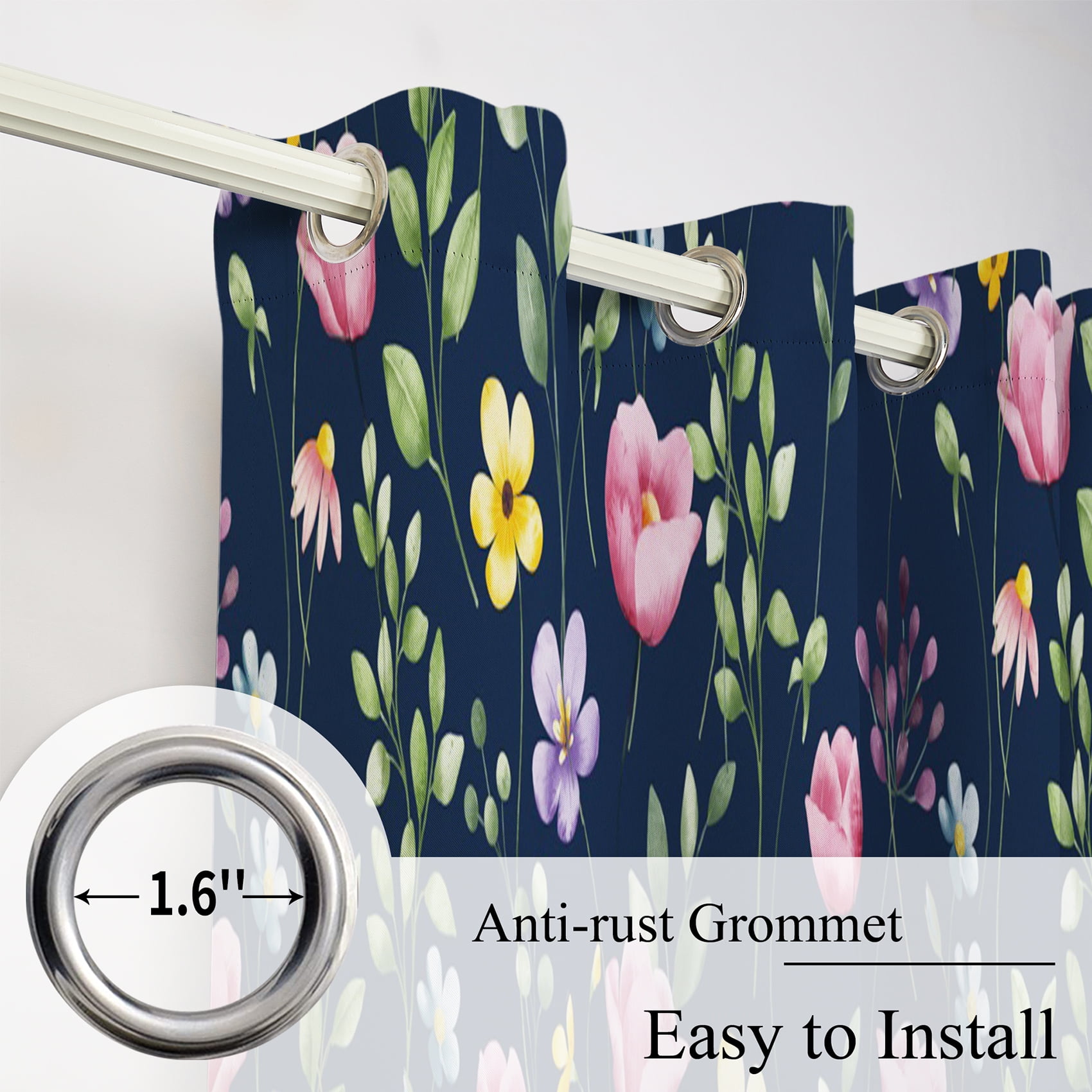 Farmhouse Plant Floral Blackout Window Curtains for Living Room,Thermal Insulated Curtains,52x84 Inch,Set of 2