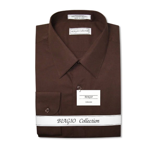 Biagio Men's 100% COTTON Solid CHOCOLATE BROWN Color Dress Shirt sz 17.5 34/35