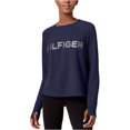 thumbnail image 2 of Tommy Hilfiger Sudadera bordada para mujer, azul, pequeña Tommy Hilfiger Camisa de entrenamiento, 2 of 2