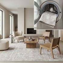 SAFAVIEH Bayside York Abstract Polyester Machine Washable Area Rug, Beige/Ivory, 5'3" x 7'6"